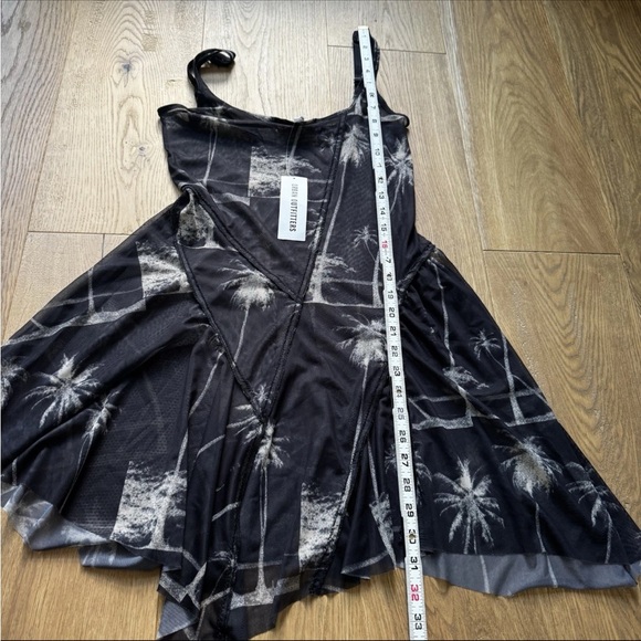NWT Urban Outfitters Small Sheer Mesh Mini Dress Palm Tree Print Coquette Skater - Picture 4 of 7